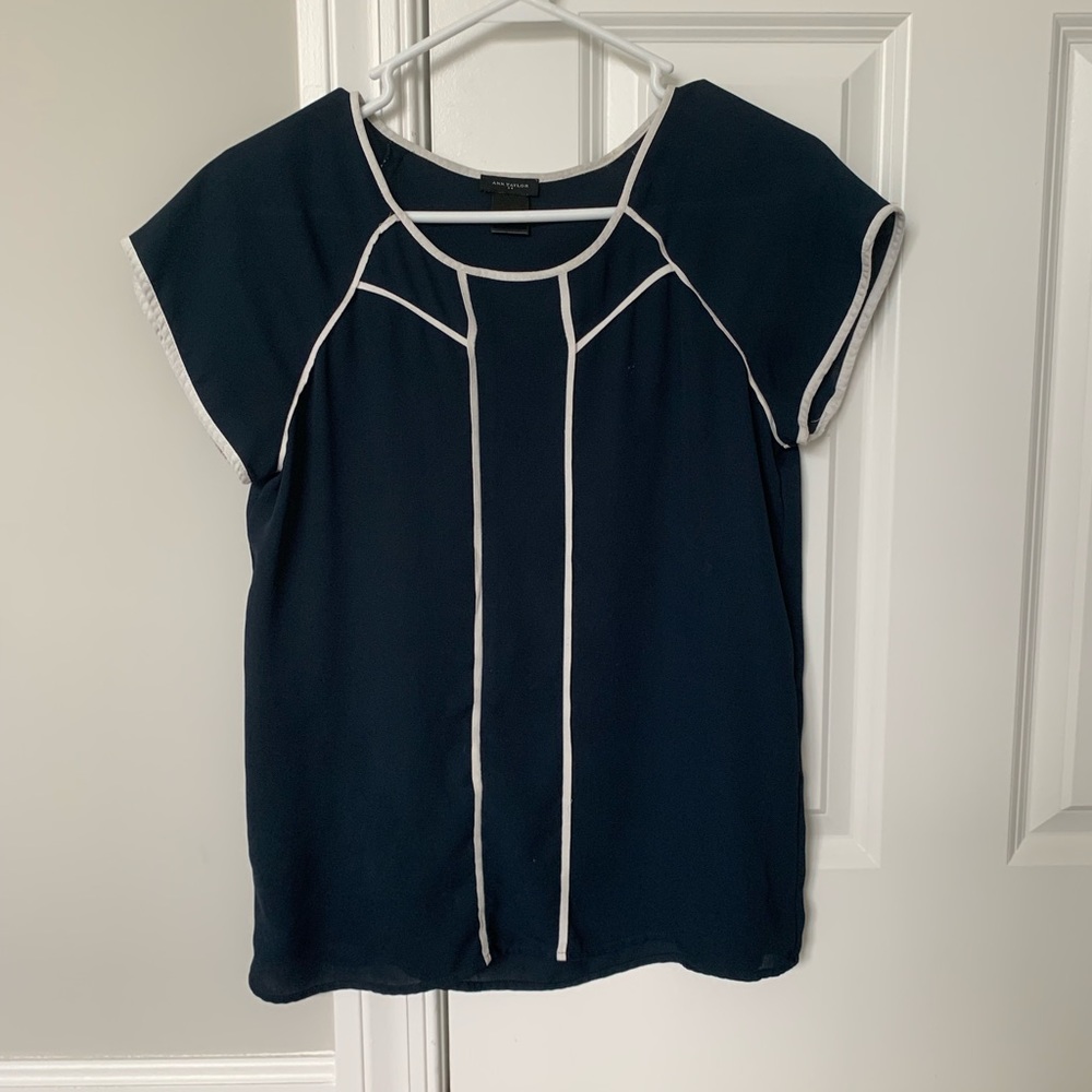 Blue Ann Taylor blouse with white stripes